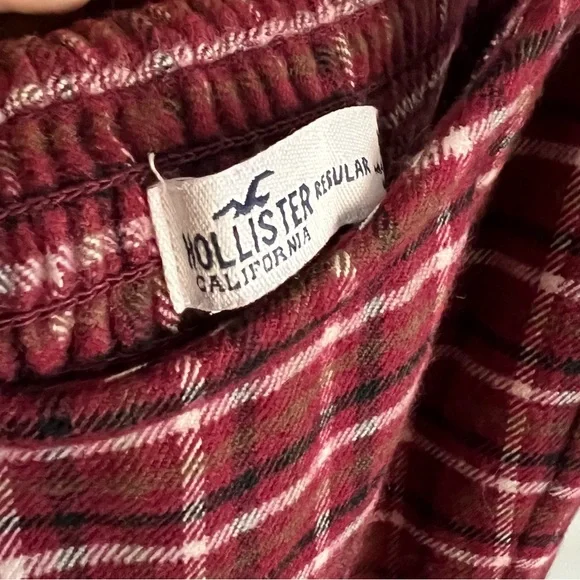Hollister Women Size Medium Red Plaid Dress Burgundy Cotton Fall - Picture 7 of 8